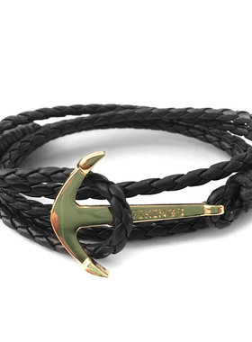 欧美风船锚手工情侣黑色皮绳