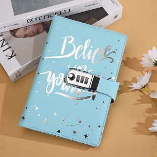 A5密码 笔记本简约文艺少女心本子精致创意 本带锁日记本学生密码