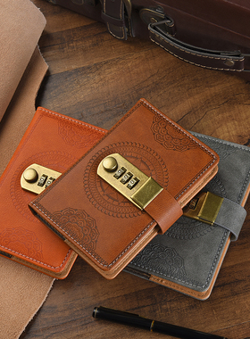 复古A7密码本带锁加厚学生笔记本创意日记本简约记事本账本文具