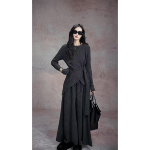 裙套装 毛衣垂感长裤 女2025秋冬新款 韩系气质辣妹不规则针织套装