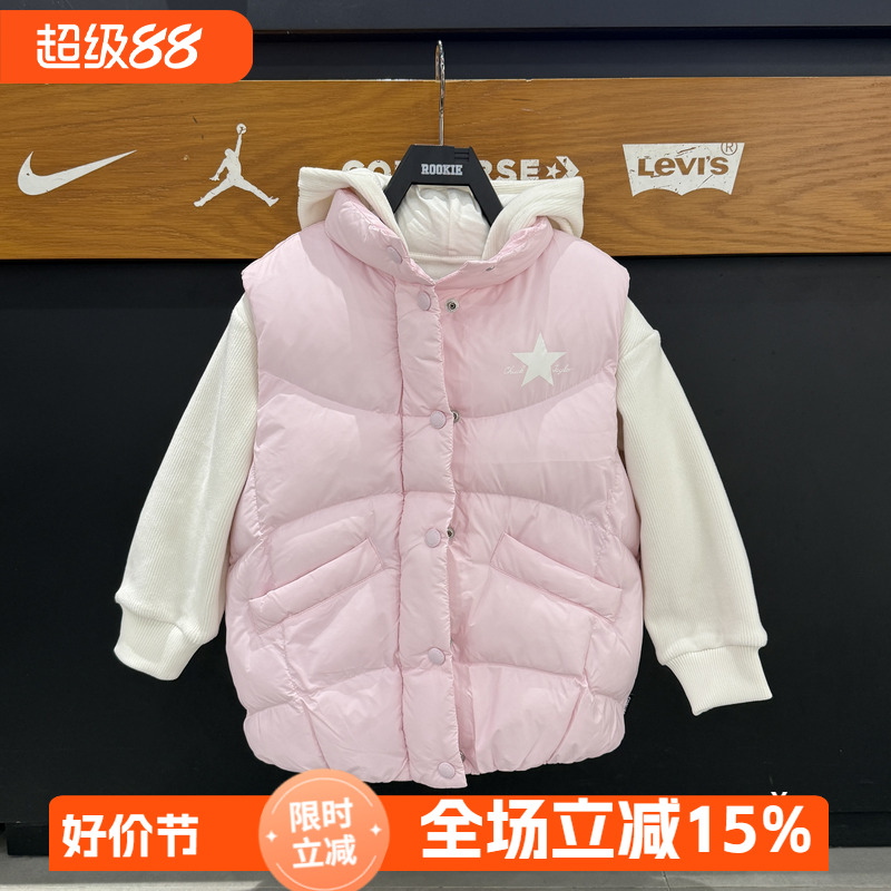 匡威童装女童连帽加绒拉链外套