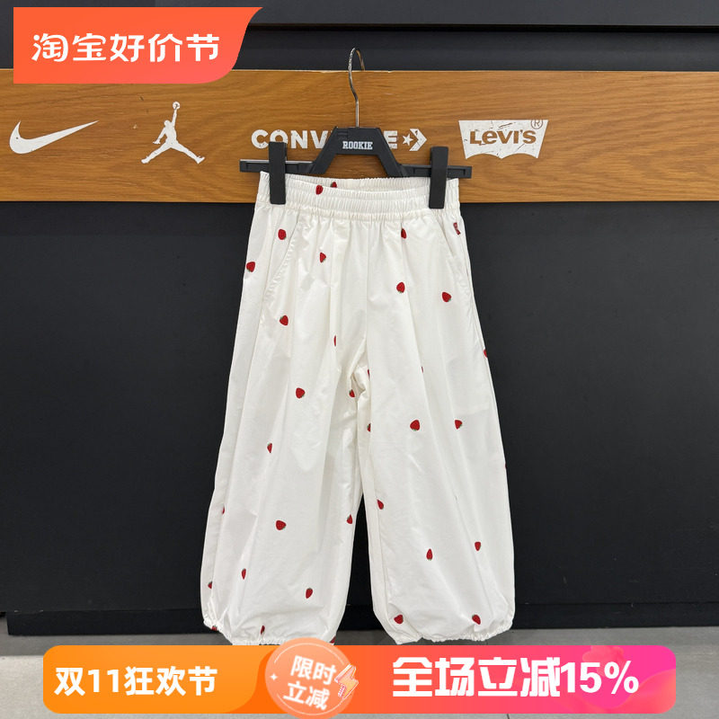 Levi's李维斯26年草莓刺绣休闲长裤男童宽松束脚裤白色 LV2622070