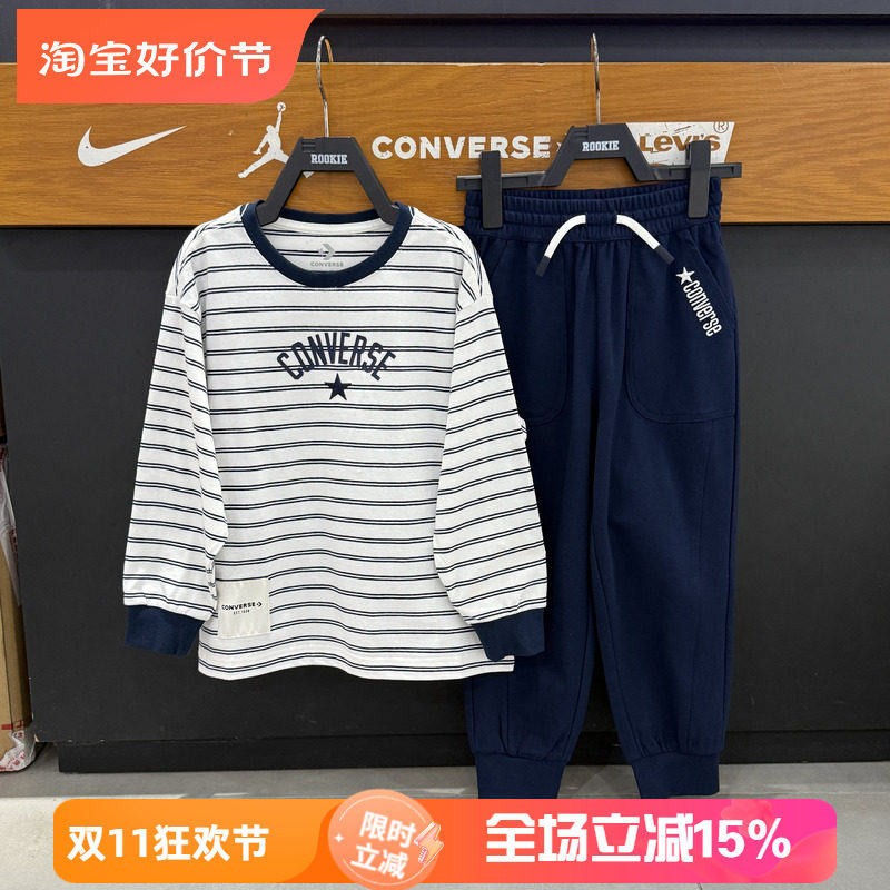 Converse匡威条纹长袖T恤春男女圆领字母logo航海风上衣CV2612318