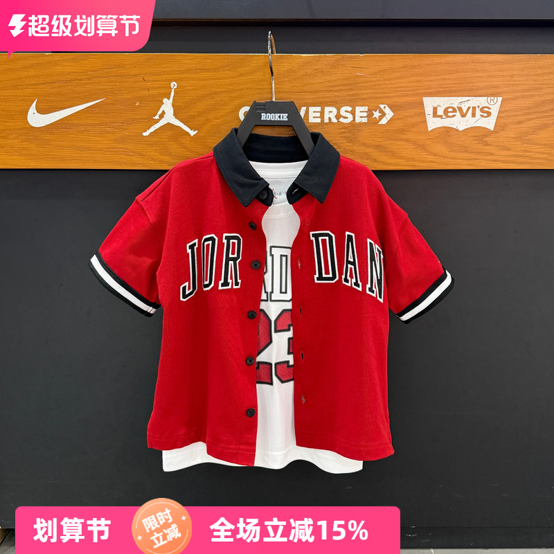 JORDAN童装儿童全棉短袖开襟衬衫延续款贴布刺绣潮流短TJD2122065