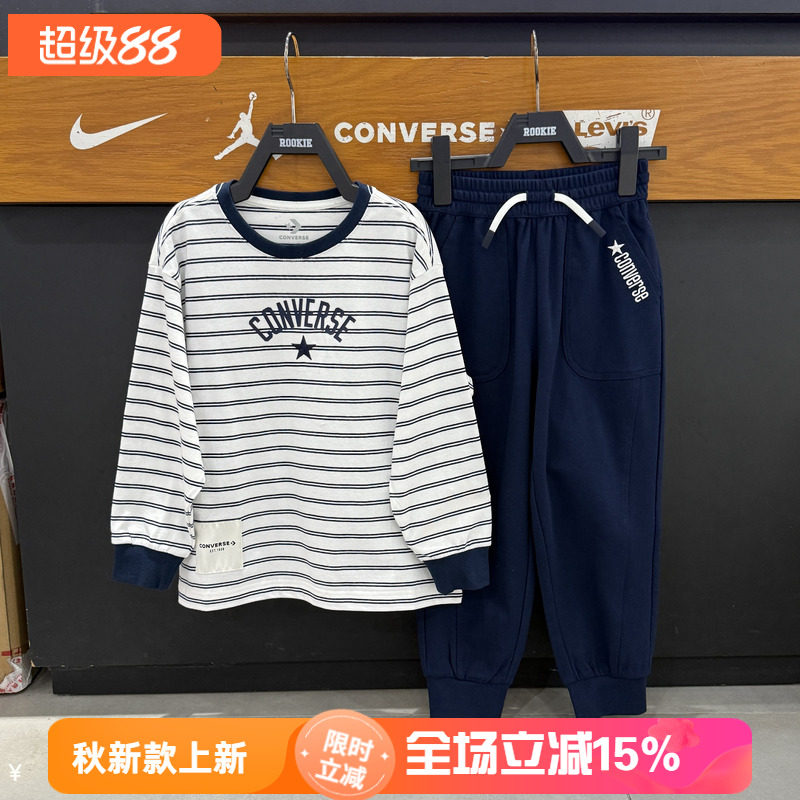 Converse匡威条纹长袖T恤春男女圆领字母logo航海风上衣CV2612318