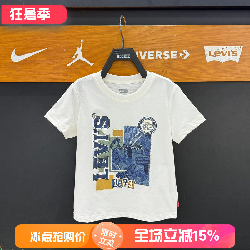 李维斯童装时尚潮流创意图案短T夏牛仔印花网眼透气T恤 LV2522031