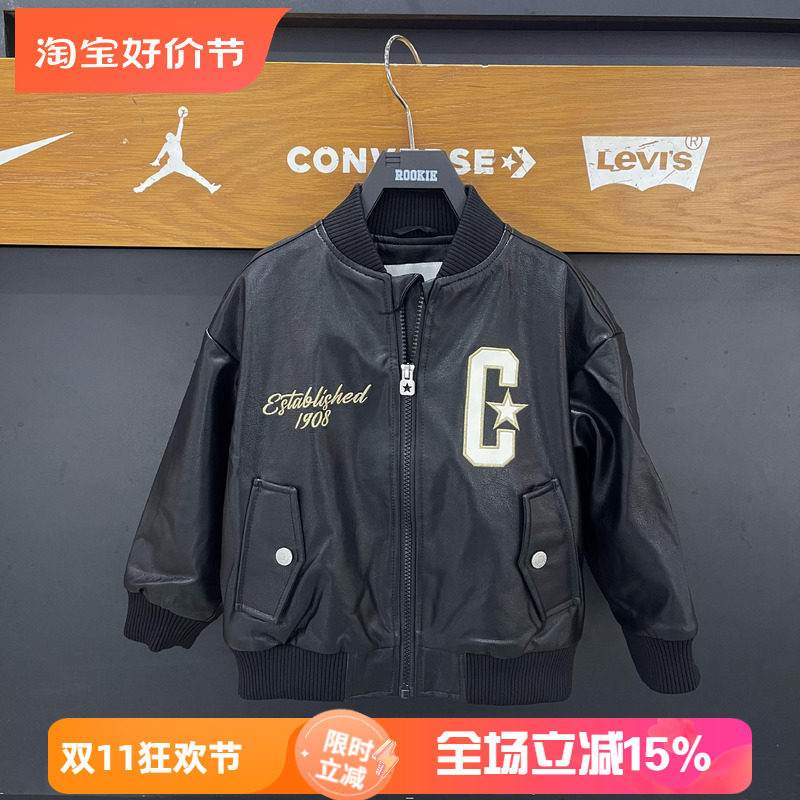 匡威童装大C星休闲皮衣26年春男童女童立领棒球夹克外套CV2412157