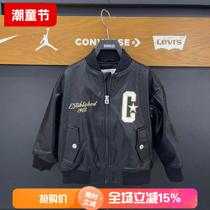 匡威童装大C星休闲皮衣26年春男童女童立领棒球夹克外套CV2412157