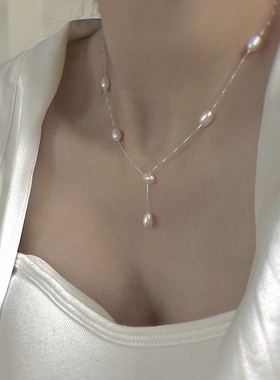 cc手作 纯银锁骨链天然淡水珍珠简约Y型链条瑞秋同款温柔优雅风