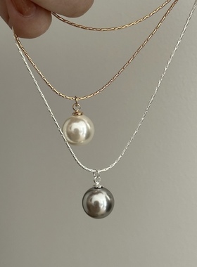 cc手作 施家珍珠灰白色单颗吊坠百搭简约蛇骨链项链锁骨链高级风
