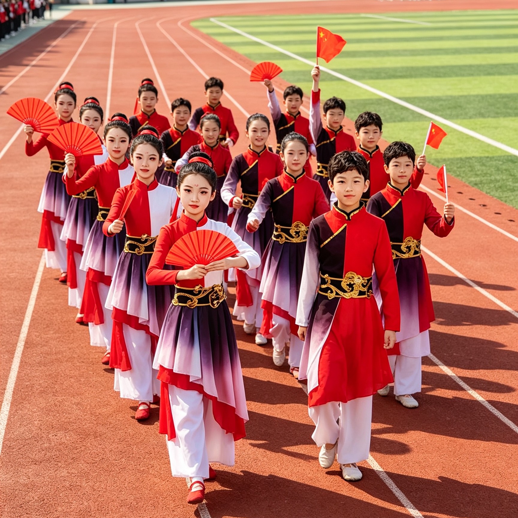 学生运动会天地龙鳞扇舞演出服象王行关山酒古典舞服装男女打鼓服