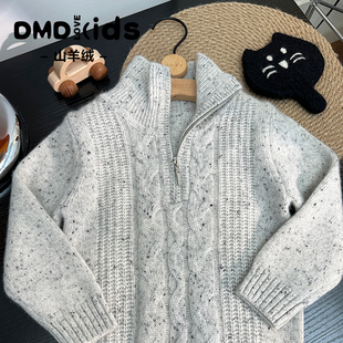 DUMENGDUO 儿童羊绒衫男童秋冬韩系加厚女童宝宝高领拉链软糯毛衣