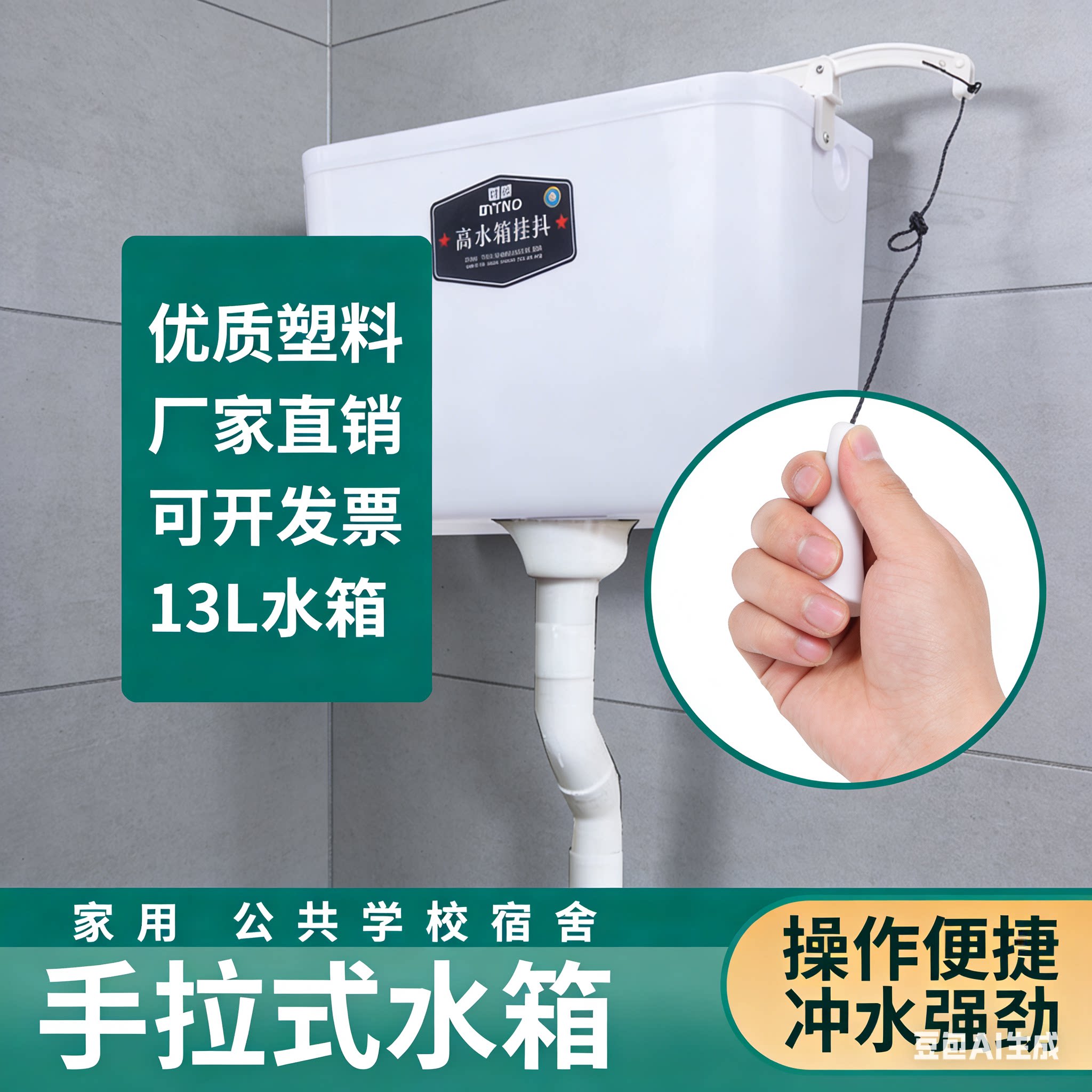 厕所卫生间水箱工地学校公共厕所加厚节能老式手拉绳蹲便器冲水箱