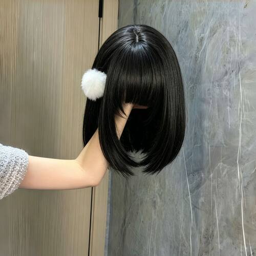 黑色甜美时尚BOBO头整顶假发