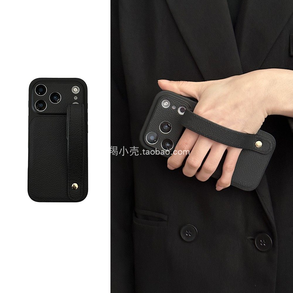 秒变17promax手机壳极简风黑色皮纹手腕带适用于iphone15promax便携式手腕14pm苹果全包13大视窗设计16男女款,3C数码配件,手机保护套/壳,淘宝优惠券,粉丝福利购,淘宝优惠卷