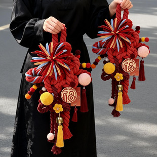 新年门挂2026马年装饰门把手壁挂万字结成品干花氛围中国结挂件配