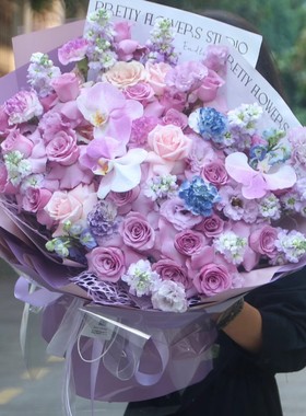 长春市鲜花店送花粉玫瑰紫玫瑰花束母亲节鲜花教师节花束生日祝福