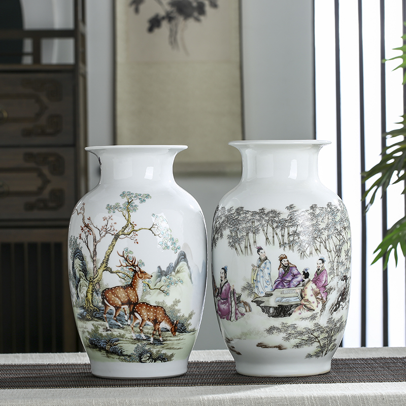 景德镇陶瓷器花瓶插花中式家居客厅电视柜装饰品博古架工艺品摆件
