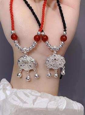 纯银999足银平安锁项链女长命锁