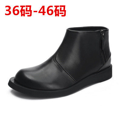 2025经典素面手工牛皮小码男鞋拉链高帮鞋男大码靴子潮大头短靴男