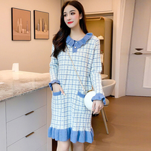 V领针织连衣裙女长袖 毛衣裙潮 显瘦娃娃领时尚 新款 2019秋季 中长款