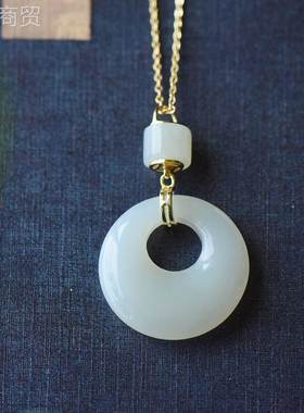 珠宝品偏扣心玉坠复古项s链925银镶和田玉白HD0578玉吊坠首饰饰礼