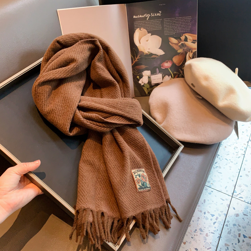 围巾女冬季韩版百搭学生保暖围脖女春秋季长款纯色仿羊绒披肩两用