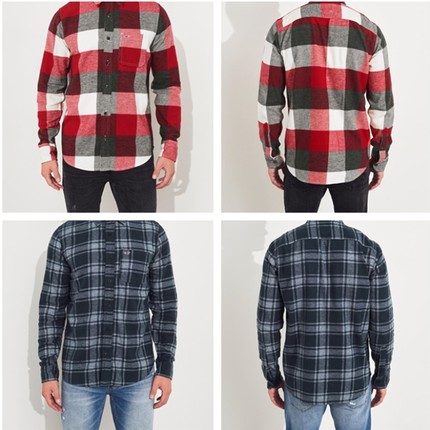 法兰绒衬衫美国海鸥HCO Hollister男厚款秋冬修身格子长袖