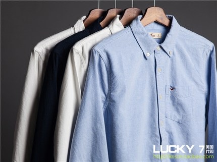 清仓商品海鸥HCO Hollister男春秋长袖全棉修身格子牛津纺衬衫