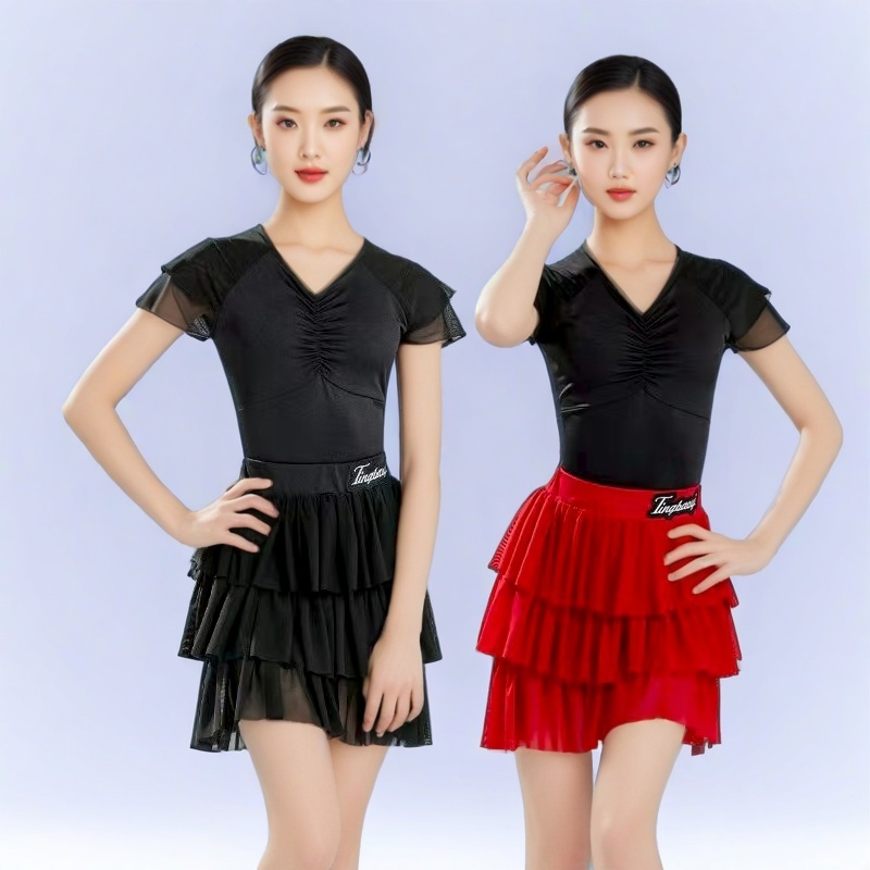 新少儿童女拉丁练功服网纱短袖高级感蛋糕裙舒软纱 拉丁舞舞蹈服