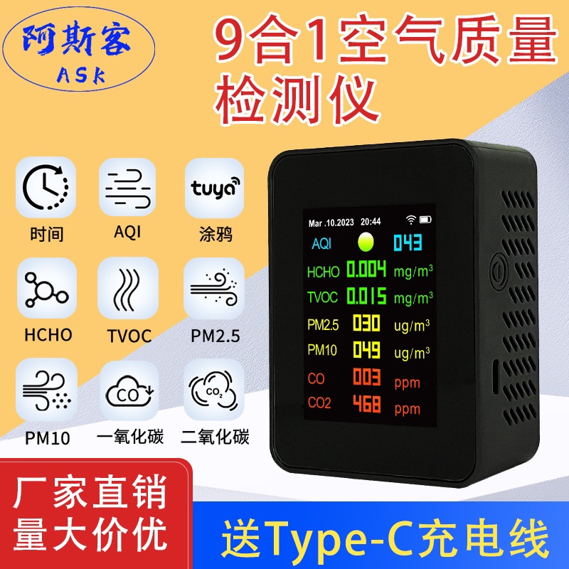 涂鸦智能家用户外空气质量检测仪PM2.5二氧化碳CO甲醛检测仪报警怎么看?