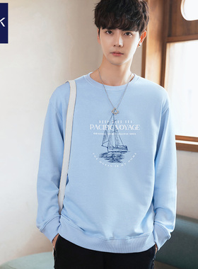 TEEK天蓝色纯棉男装卫衣加厚 秋冬季阳光干净穿搭学生加绒长袖T恤