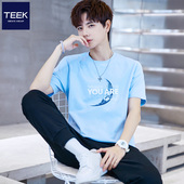 重磅男士 半袖 短袖 月亮印花青少年韩版 衣服 T恤浅蓝色 TEEK2026夏季
