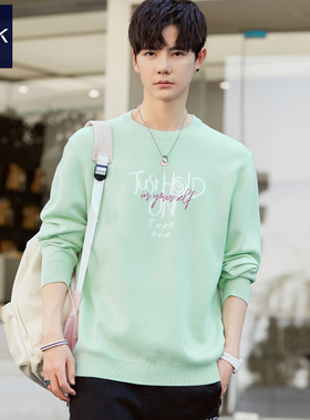 TEEK2026新款浅绿色针织衫男春季打底毛衫高中生帅气时尚圆领毛衣