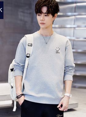 TEEK春季纯棉男士卫衣花灰色 2026新款上衣服长袖T恤笑脸印花港风