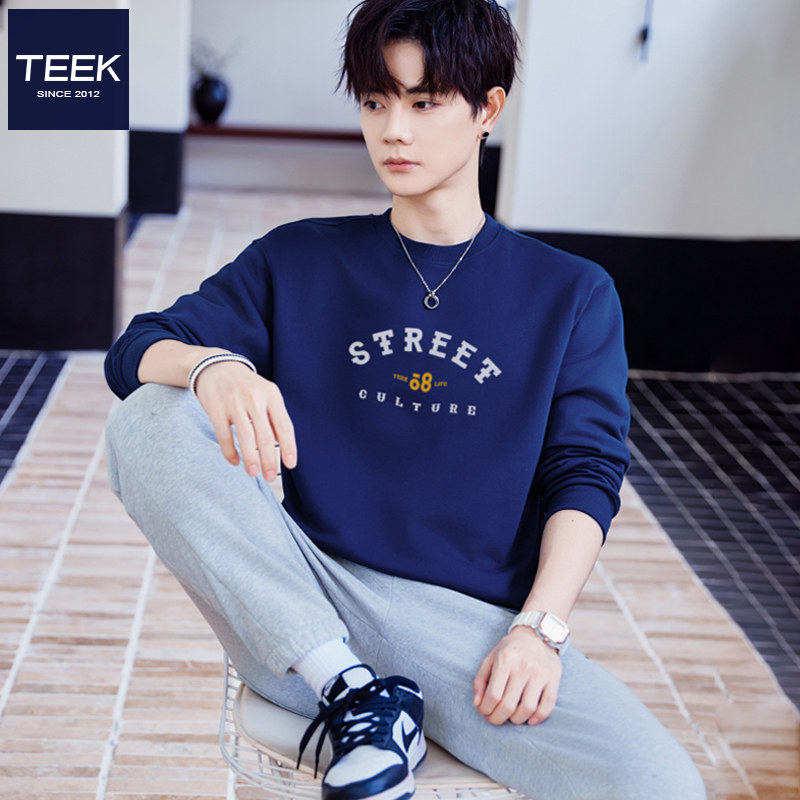TEEK2026新款藏青色男士卫衣纯棉 春季长袖T恤大学生美式痞帅衣服,男装,卫衣,淘宝优惠券,粉丝福利购,淘宝优惠卷