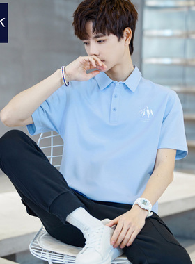 TEEK夏季索罗娜凉感短袖冰丝POLO衫男 天蓝色保罗潮流T恤翻领半袖
