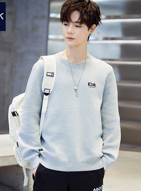TEEK灰色毛衣男2025秋季趣味印花针织衫线衣青少年韩版打底上衣服
