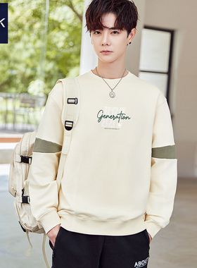 TEEK男士拼接纯棉卫衣 秋冬季长袖T恤高中生港风加厚重磅加绒衣服