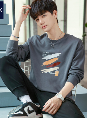 TEEK新款纯棉男款卫衣深灰色 2026春季高级灰长袖T恤潮无帽上衣服