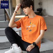 2026青少年学生上衣服橙色帅气半袖 夏季 体恤 T恤男装 纯棉 新款 短袖