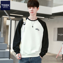 TEEK秋季卫衣男款纯棉插肩袖笑脸印花长袖T恤青少年ins潮流上衣服