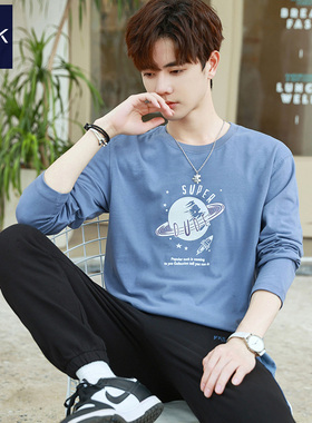 TEEK2026春季纯棉长袖t恤男潮牌打底衫 卡通印花韩版新款上衣服