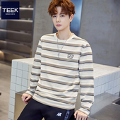TEEK青少年港风长袖 拼色复古内穿上衣服 条纹打底衫 T恤男春季 新款