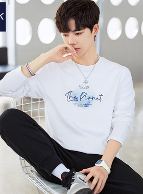 TEEK秋冬季男长袖T恤INS潮加厚内搭2026春季学生秋衣服加绒打底衫