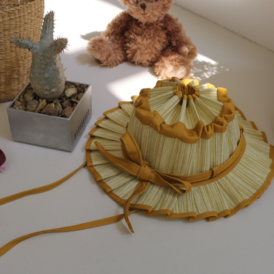 现货Lorna Murray祖国版儿童草编遮阳帽可折叠太阳防晒百褶帽可爱