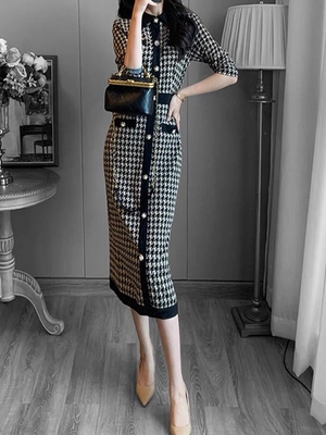 法式复古女神范名媛气质小香风收腰显瘦连衣裙长裙女2023春装新款