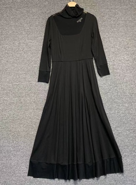 样衣 性感网纱露锁骨高领长袖收腰大摆连衣裙