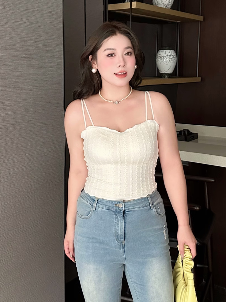 大码白色吊带背心女带胸垫春夏微胖新款内搭外穿显瘦胸美背上衣