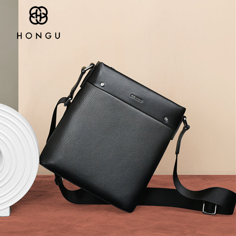 红谷单肩包男 2020新款商务男士头层牛皮斜挎包时尚休闲真皮男包